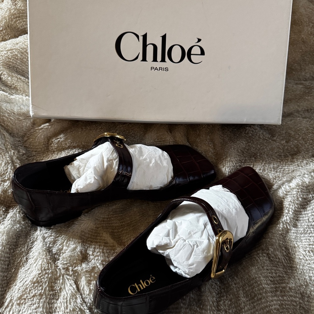 Chloé Brown Loafers with Gold Buckle